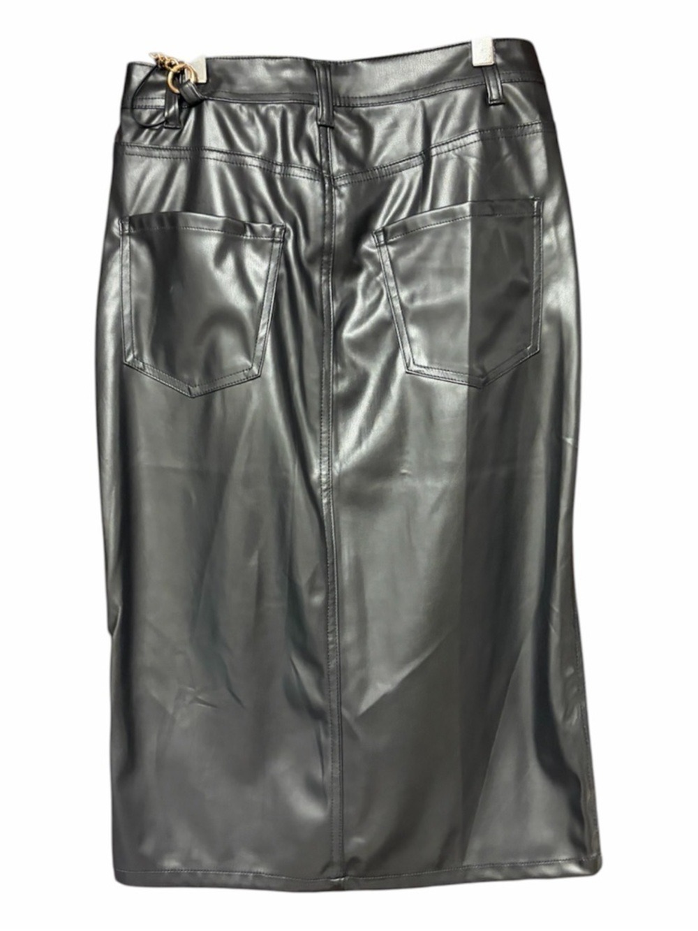 Blue Denim Pencil Skirt with Faux Leather Back & Side Panels - Picture 3 of 5